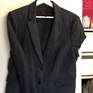 BCBG Maxazria navy pinstriped suit jacket